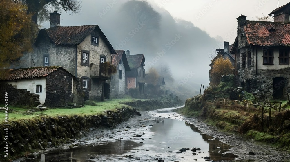 Fog adding an air of mystery to a quiet village
