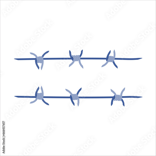 Barbed wire fence border frame illustration. Sharp thorns of barbwire barrier zone. Protection and security concept. Vector illustration.