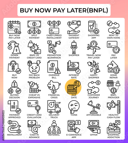 Buy now pay later (BNPL) line icons