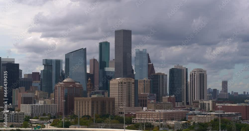 Aerial view of downtown Houston, Texas on a cloudy day Aerial view of downtown Houston, Texas on a cloudy day