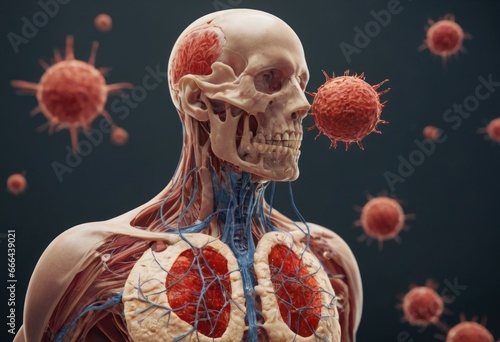 AI generated illustration of the human anatomical body and microbiology photo