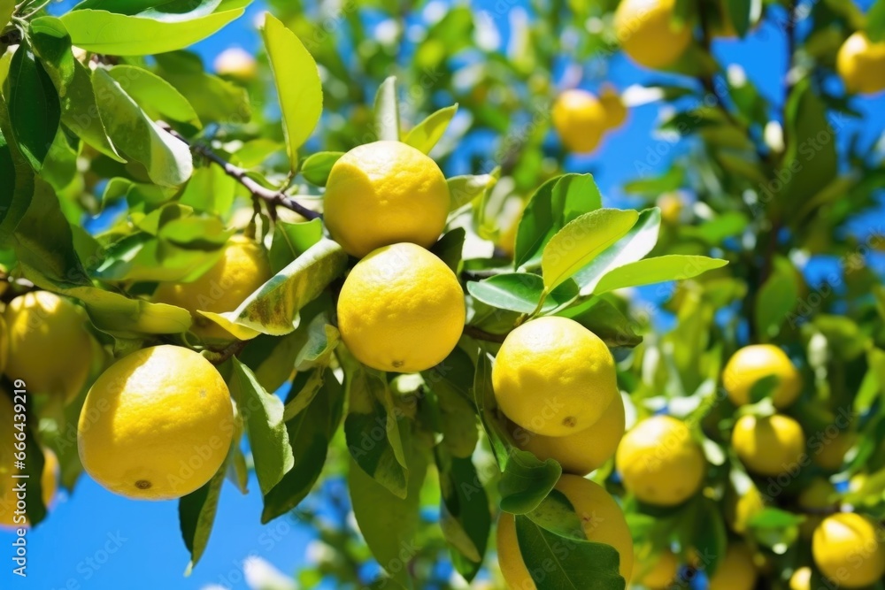 a lemon tree branch heavy with ripe lemons