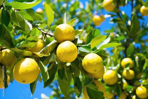 a lemon tree branch heavy with ripe lemons