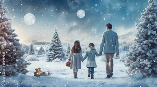 Family walking in Winter