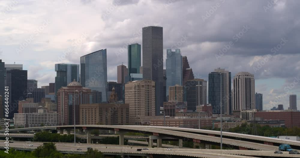Aerial view of downtown Houston, Texas on a cloudy day Aerial view of downtown Houston, Texas on a cloudy day