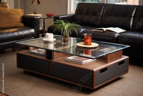 image featuring a coffee table with multiple storage drawers