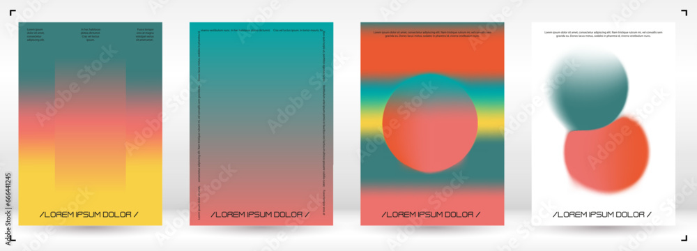 Futuristic Background Set with Gradient Mesh Holographic Shapes. Vector Template Design for your Business. Minimal Colourful Print Set for Your Identity Style