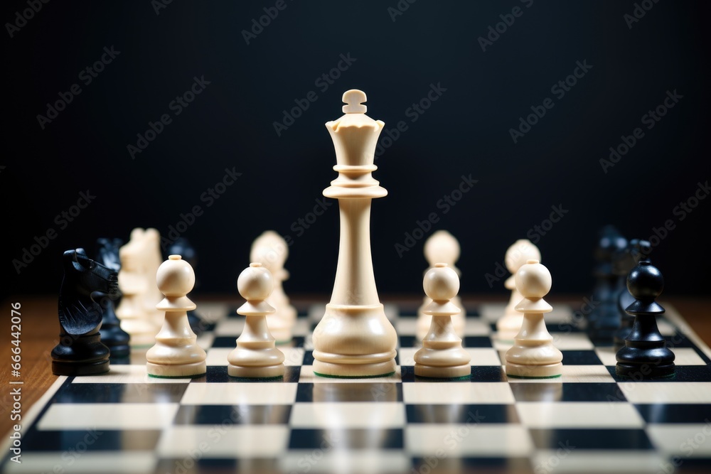 chessboard with mid-game pieces chessboard with mid-game pieces
