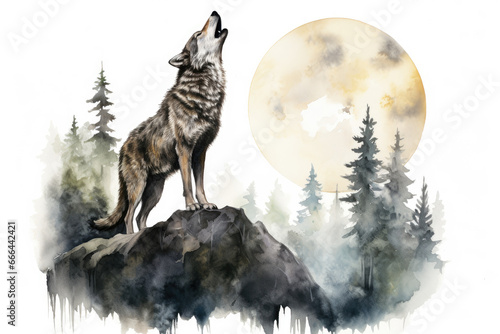 wolf howl to full moon watercolor design
