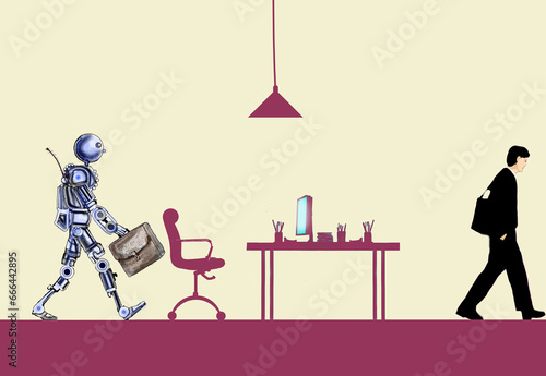 Illustration of robot replacing office worker