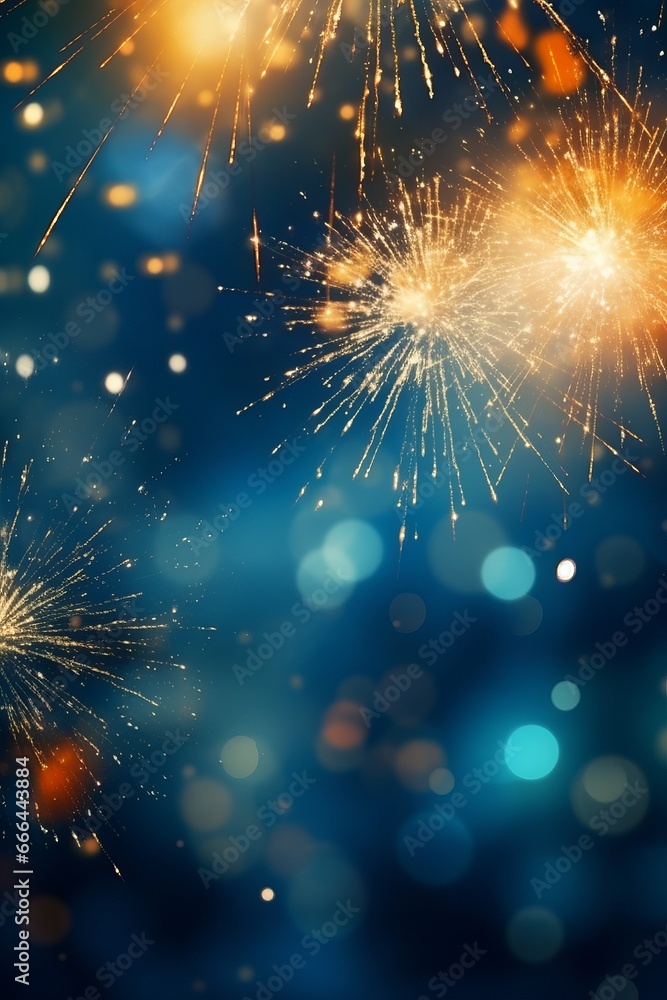 Fototapeta premium Vibrant Blue Fireworks Bursting in the Night Sky with Copy Space