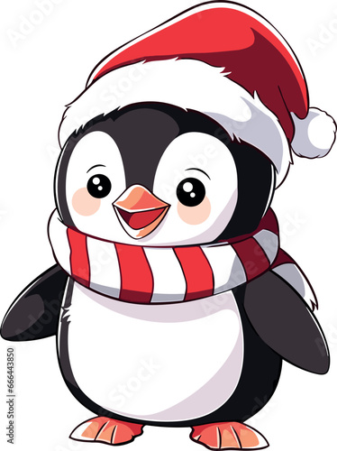 cute christmas penguin in santa hat