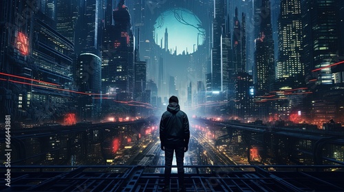Person View from the Street of A Detailed Cyberpunk City with Many Lights
