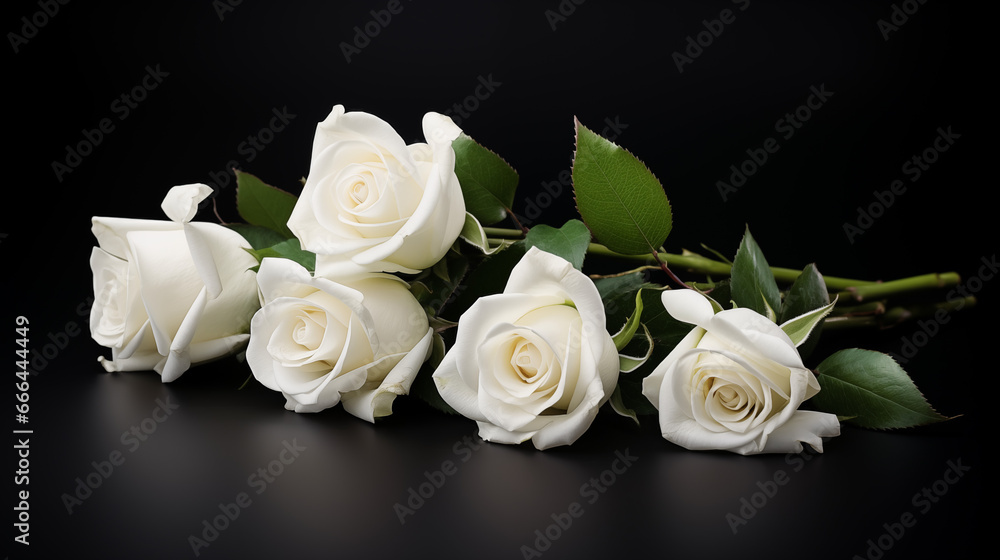 Obraz premium Beautiful white rose on black background.Funeral Concept