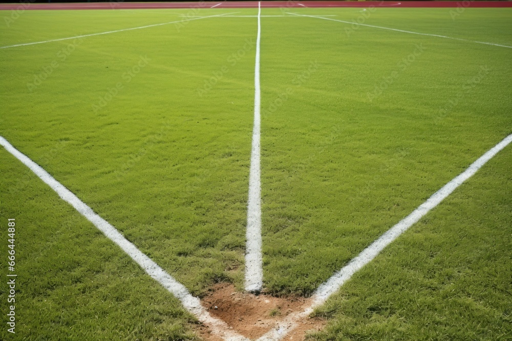 Obraz premium the chalk lines of a baseball field interconnecting bases