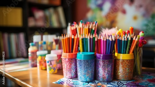 A colorful, festive mess of holiday art supplies 
