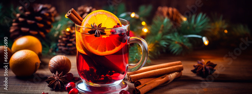 Christmas mulled wine on the table. Generative AI,