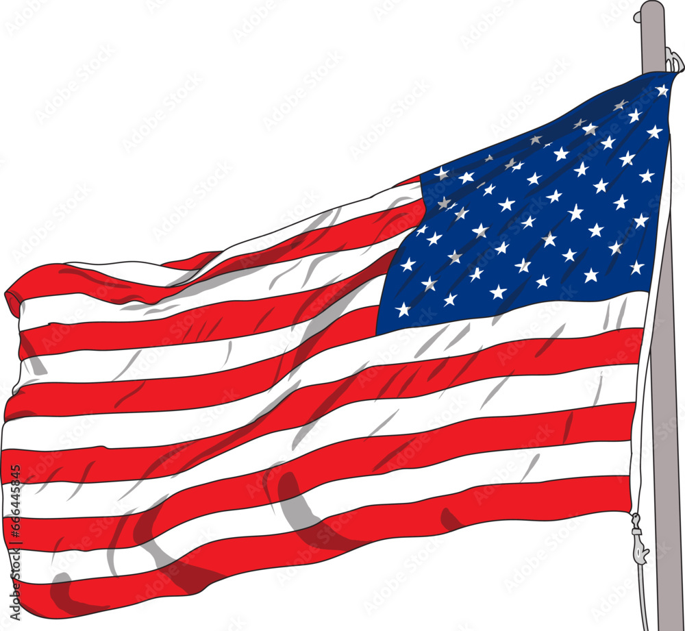 Obraz premium USA flag waving in the wind, American flag, waving flag of the United States of America, illustration of wavy American Flag for Independence Day