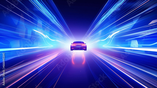 A high-speed sports car driving at night, futuristic technology speed line concept illustration © lin