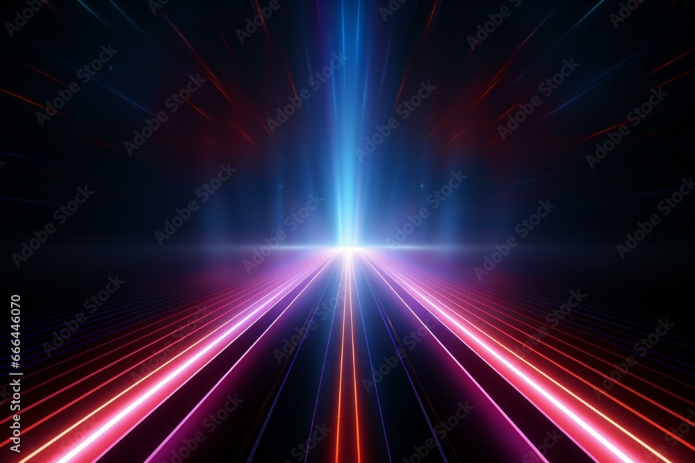 Abstract futuristic neon background with glowing ascending lines. Generative AI