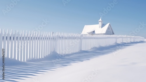 A minimalistic snow-covered fence. AI generated
