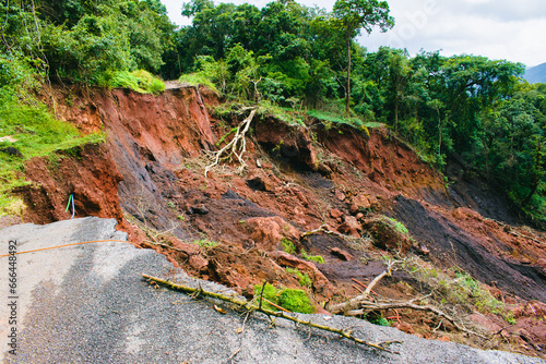 Dangerous landslide on the highway of Yellapur,Karnataka, India photo