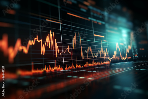 Virtual stock market lines and financial charts international consulting generative AI