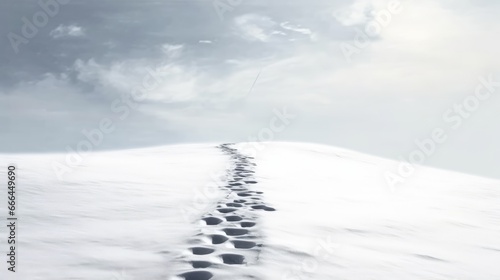 Snowy footsteps leading into the distance in a minimalist style. AI generated