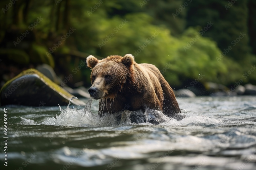 a bear fishing independently in a river a bear fishing independently in a river