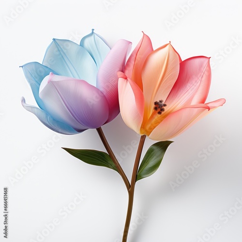 Closeup Two Colorful Tulip Flower  Hd   On White Background 