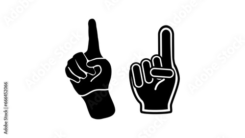 fan hand glove with finger raised, set of black isolated silhouettes