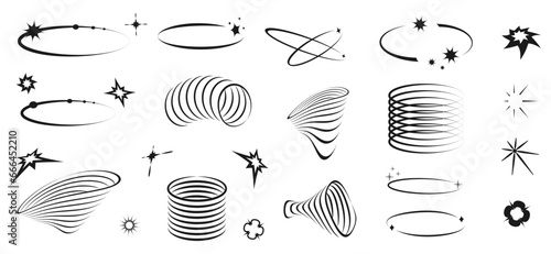 Y2k graphic elements. Vector illustration of set of retro icons for design in the style of 90-x. Geometric black linear abstract shapes