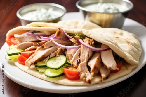 close-up of a greek gyro on a platter