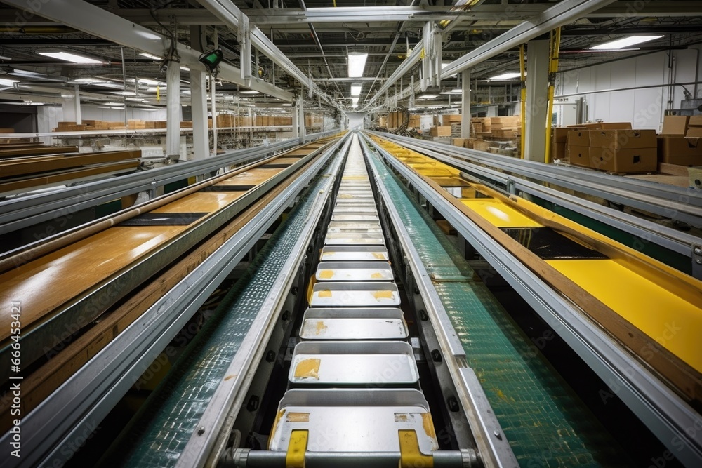 overhead shot of conveyor belt carrying large format darkroom trays overhead shot of conveyor belt carrying large format darkroom trays