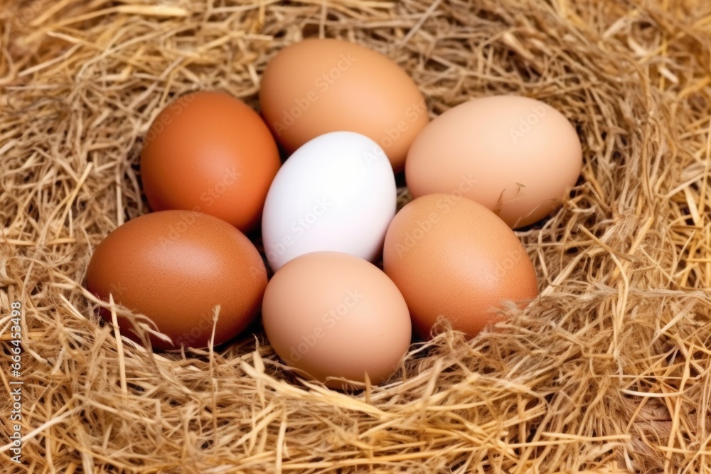 eggs of various brown shades on straw