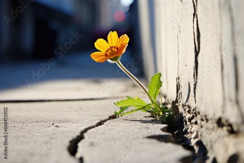 a flower rising through a crack in concrete