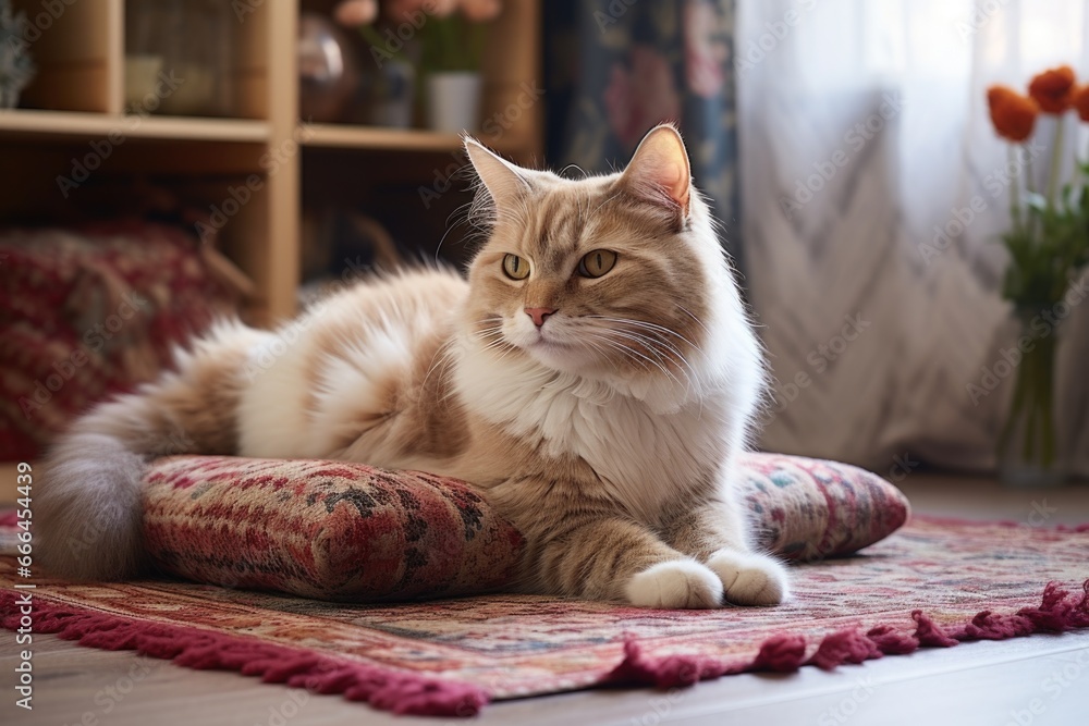 comforting sight of a cat sitting on a soft rug comforting sight of a cat sitting on a soft rug