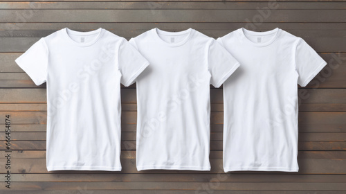 A collection of mock-up t-shirts. Modeling copy space for print. © Allistair/Peopleimages - AI
