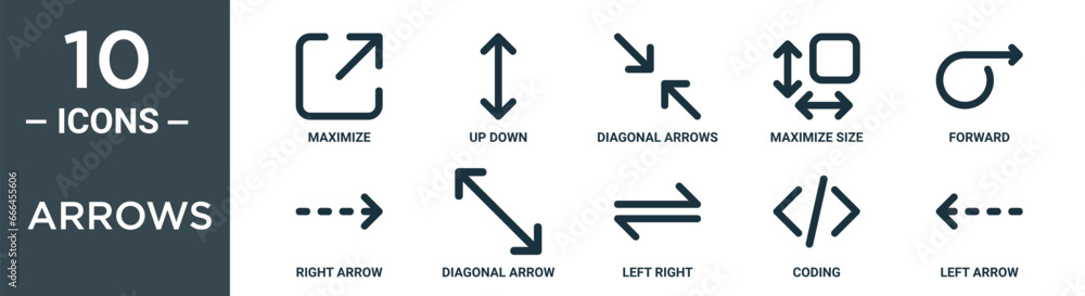 arrows outline icon set includes thin line maximize, up down, diagonal ...