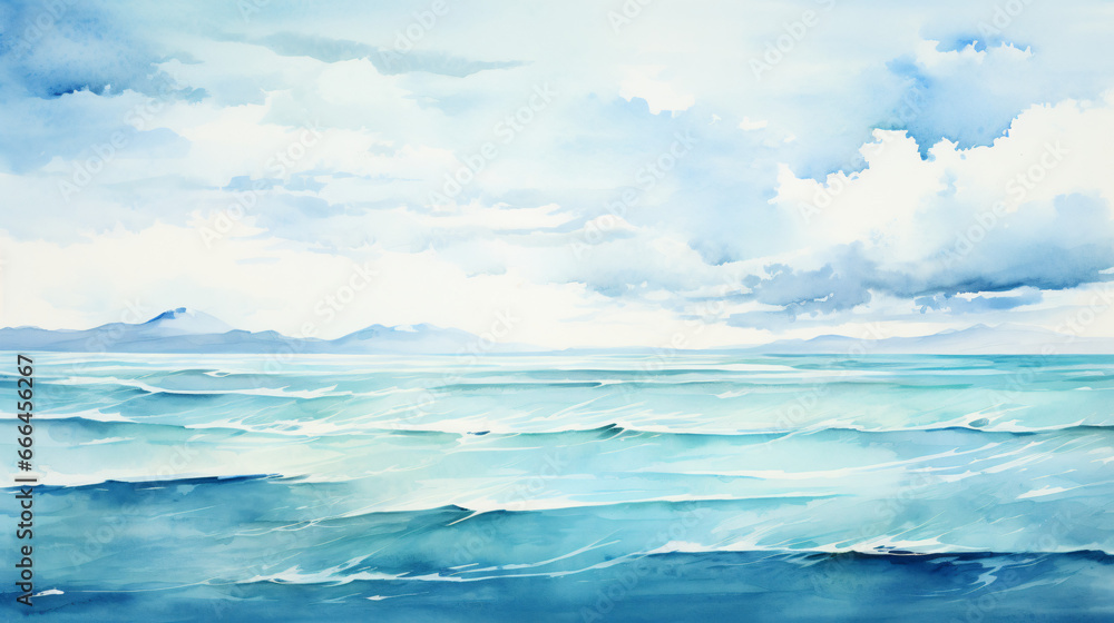 Illustration of a sea in watercolor.