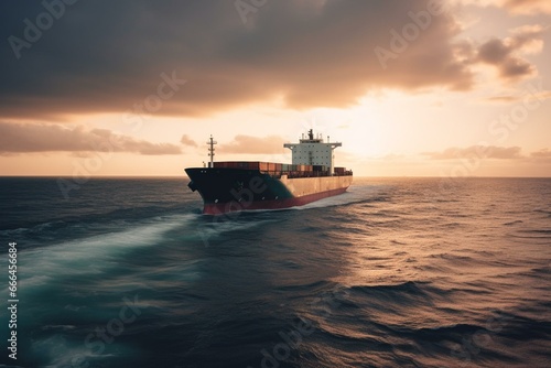 A cargo ship sailing in the ocean for shipping business, logistics, and freight transportation. Generative AI