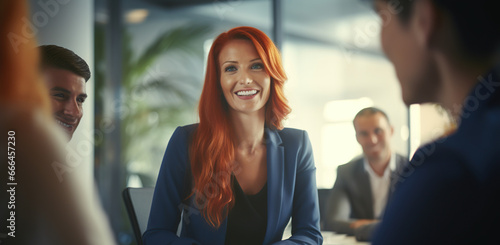 Wallpaper Mural Young Happy Businesswoman with Ginger Hair Engaged in Office Meeting or Training Event Torontodigital.ca