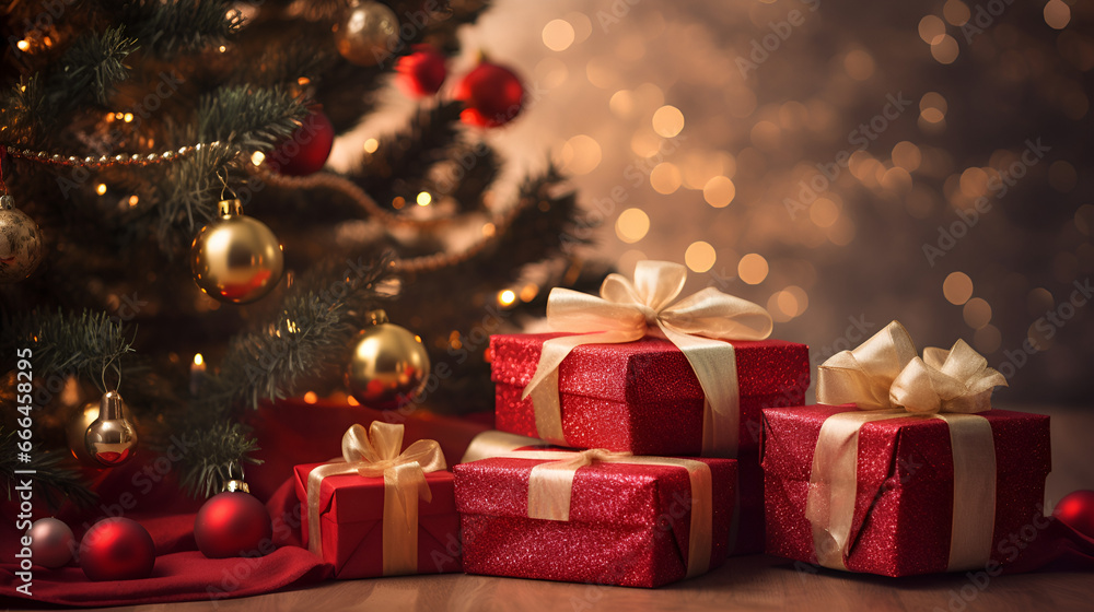Christmas gifts under Christmas tree. Christmas gifts under Christmas tree.