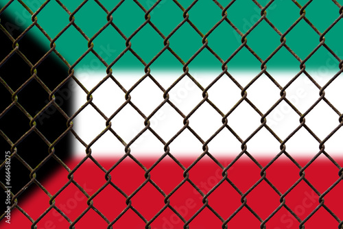 A steel mesh against the background of the flag Kuwait.