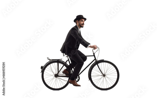 Realistic Man on Black Retro Bicycle on White or PNG Transparent Background.