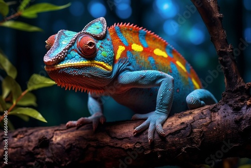 Vibrant chameleon defying reality. Generative AI