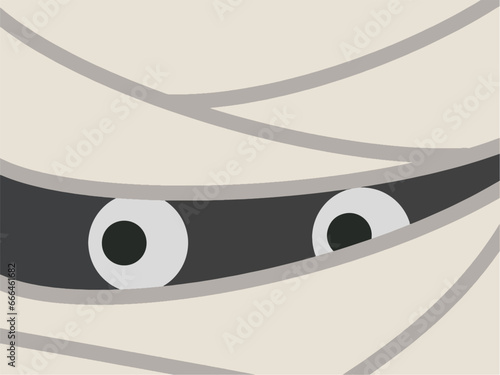 Happy halloween cute mummy face wallpaper background vector illustration. Hand drawing. Mummy with smile.