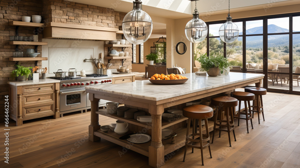 Minimalist interior design of farmhouse modern kitchen.