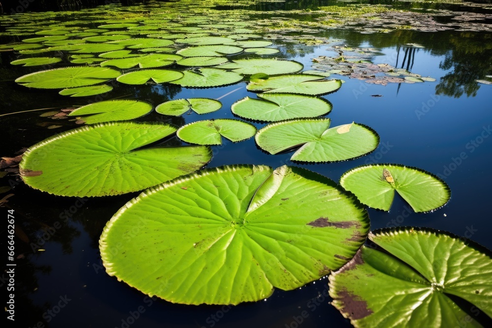 a group of common lily pads in a pond a group of common lily pads in a pond