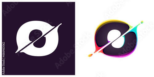 O letter logo letter with cyber distortion, color shift effect. Double exposure font. Neon glitch illusion icon. Colorful type for futuristic tech heading, music poster, vibrant sale banner.